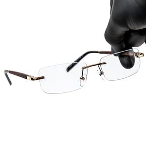 Rimless Gold Frame Hip Hop Wood Clear Lens Glasses